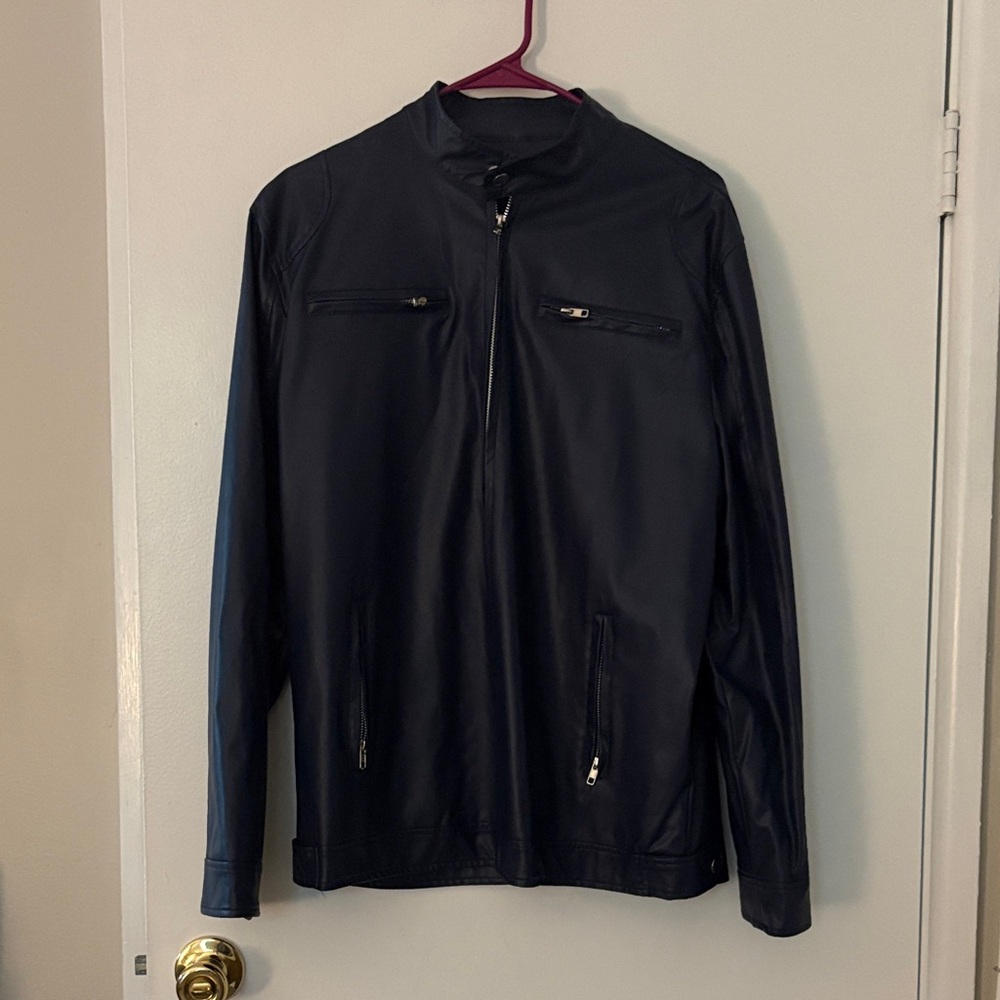 Men's Faux Blue Leather Jacket